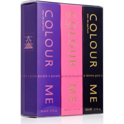 Set Parfum Colour Me Femme Triple Pack, 3 x 50ml, Purple/Pink/Gold