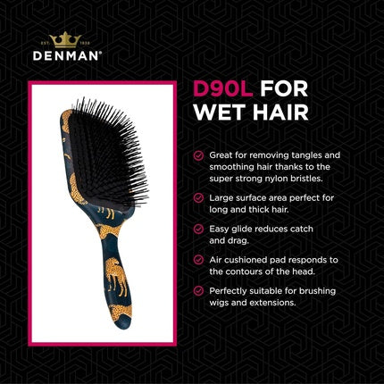 Perie de păr Denman D90L Tangle Tamer Ultra, Tiger Print (negru și auriu)