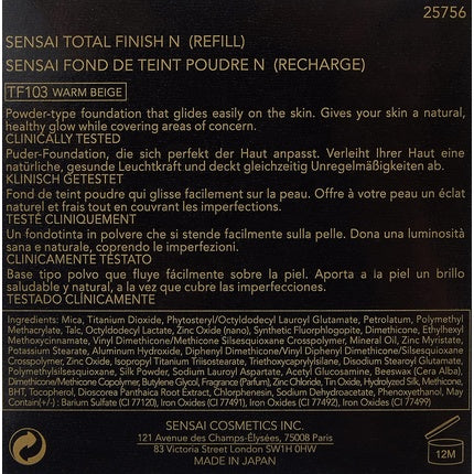Fond de Tinte Puder Sensai Total Finish TF 103 Warm Beige Refil SPF10