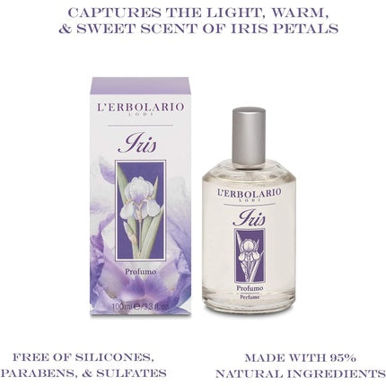 Perfum L'Erbolario Iris, 100 ml, EDP, sticlă transparentă cu dop argintiu