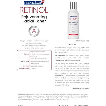 Toner facial, Novaclear, Retinol, alb, 120 g