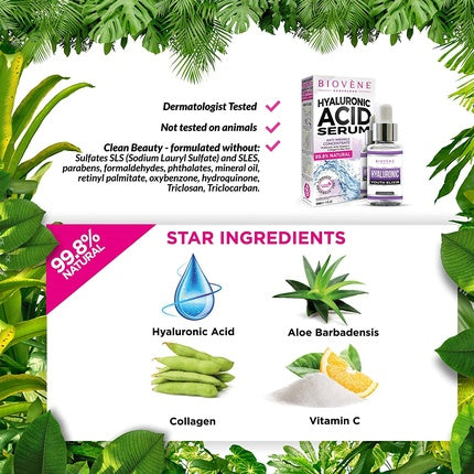 Serum cu acid hialuronic Biovène Youth Elixir, tratament anti-îmbătrânire 30ml