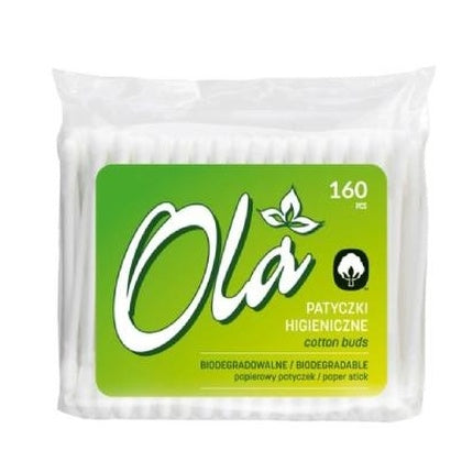 Ola Cotton Swabs, Bețișoare igienice, 160 bucăți, ambalaj transparent, etichetă verde