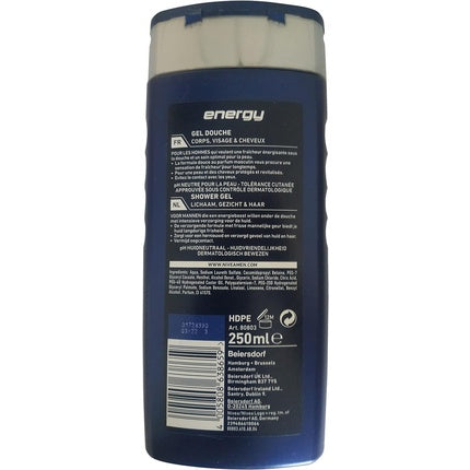 Gel de duș Nivea MEN Energy, 250 ml, capac albastru