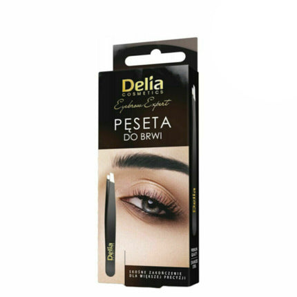 Pensetă sprâncene Delia Cosmetics, inox, negru