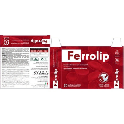 Ferrolip, U.G.A. Nutraceuticals, 20 pliculețe solubile, aromă de lămâie