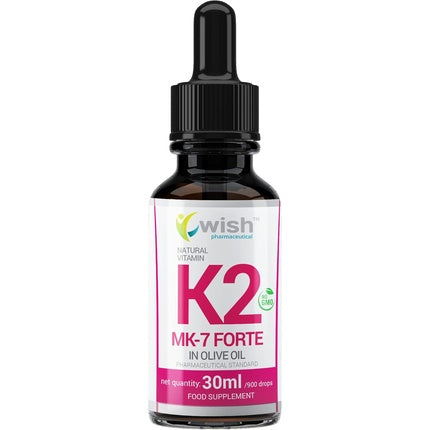 Supliment alimentar cu vitamina K2 MK-7 Forte, Wish Pharmaceuticals, 30ml, ulei de măsline, doză unică