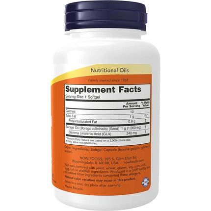 Now Foods Borage Oil 1000mg, Softgeluri, 60 bucăți
