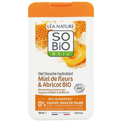 Gel de Duș Hidratant, Lea Nature So Bio Étic, Miel de Floare & Abricot BIO, 450 ml