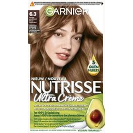 Vopsea de păr permanentă Garnier Nutrisse Ultra Creme, Nuanța 6.3 Blond Auriu Intens, Ambalaj 224 g