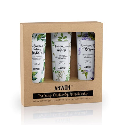 Set Condiționere Anwen pentru Păr cu Porozitate Mică - Proteine, Ceai Verde, Emolient, 3 x 100 ml