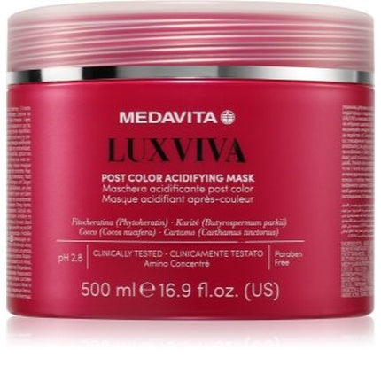 Mască de păr Medavita Luxviva Post Color Acidifying Mask, Roz, 500 ml