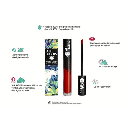Ruj lichid mat, All Tigers, Call Me Queen 888, Roșu intens, ingrediente naturale