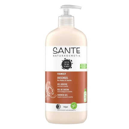 Gel de duș Sante Naturkosmetik Bio Coconut & Vanilla Family Size cu pompă dozatoare, 950ml