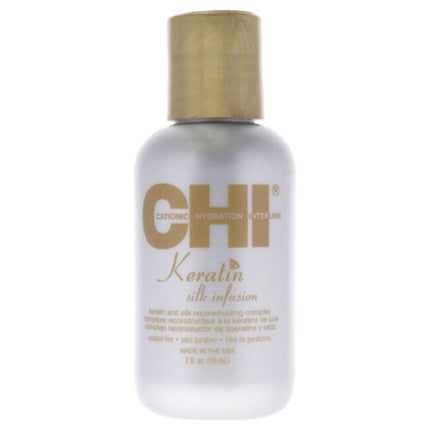 Tratament capilar CHI Keratin Silk Infusion, 2oz (59 ml), sticlă argintie cu capac auriu