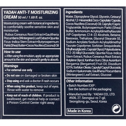 Cremă hidratantă, Yadah, Anti-T, 50ml, alb