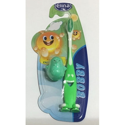 Periuță de dinți Elina Bobby Smile, 14 cm, cu suport jucărie