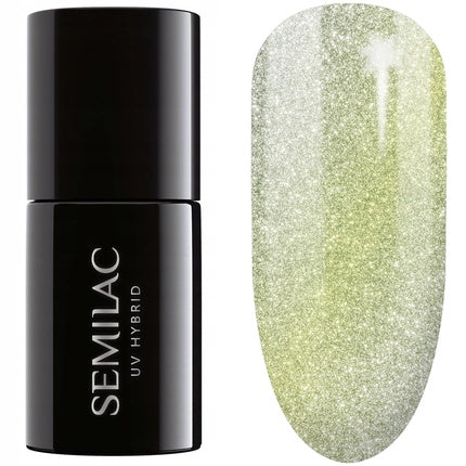 Semilac UV Gel Polish, Hybrid 483 The Fun One, Verde Auriu Glitter, 7ml