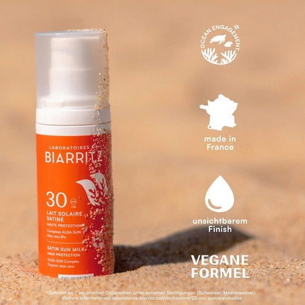 Lapte Solar Satinat Laboratoires De Biarritz SPF 30, 130 g, Transparent