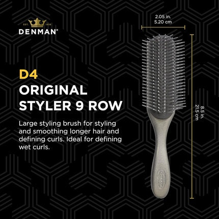 Perie de păr Denman D4 Silver, 9 rânduri, pentru păr buclat
