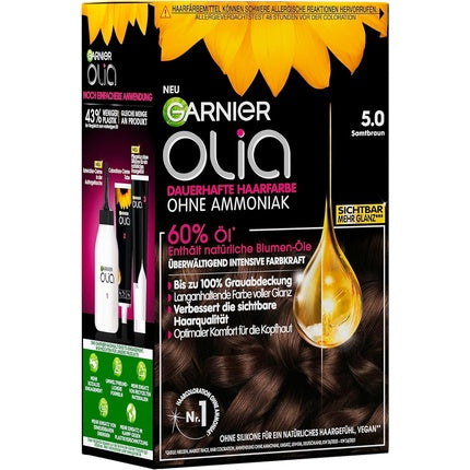 Garnier Olia Permanent Hair Colour, 5.0 Velvet Brown