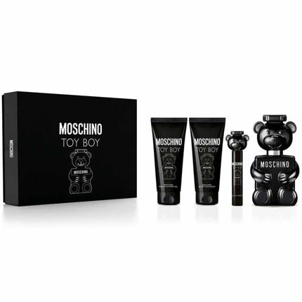 Set Parfum Moschino Toy Boy, 4 bucăți, Eau de Parfum Spray, Cutie neagră, Flacon în formă de ursuleț