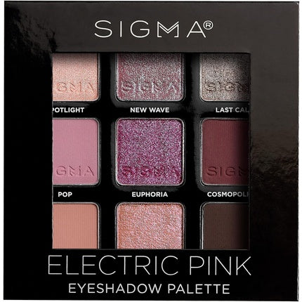 Sigma Beauty Electric Pink Eyeshadow Palette, 3x3 culori, ambalaj negru mat