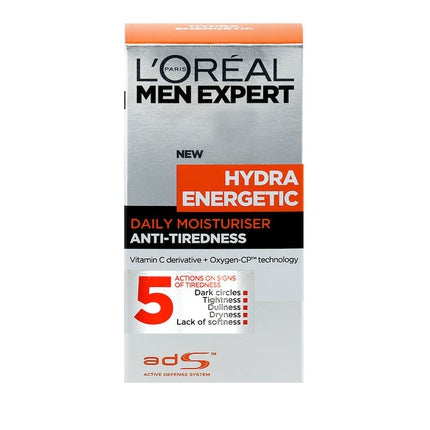 Cremă facială L'Oréal Men Expert Hydra Energetic, dozator pompă, alb cu portocaliu