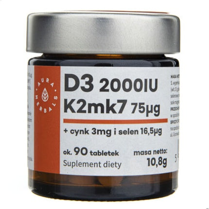 Supliment alimentar Vitamine D3 K2 Zinc Seleniu, Aura Herbals, 90 pastile