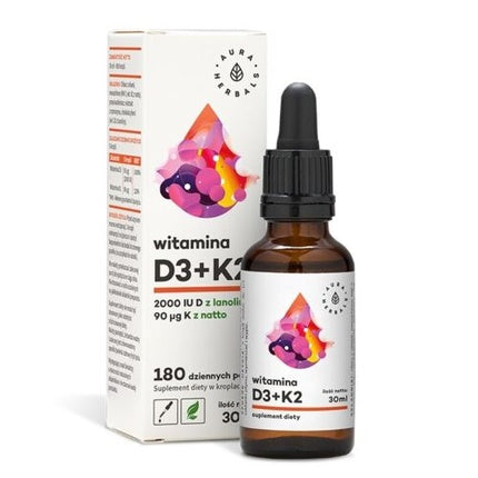 Vitamina D3 2000IU + K2mk7, Aura Herbals, 30ml, picături