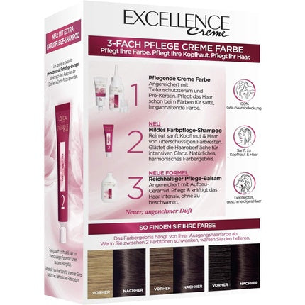L'Oréal Paris Excellence Cream, Vopsea pentru Păr, Sistem de 3 Pași (Culoare: Brun Mijlociu), Set Complet cu Șampon și Balsam