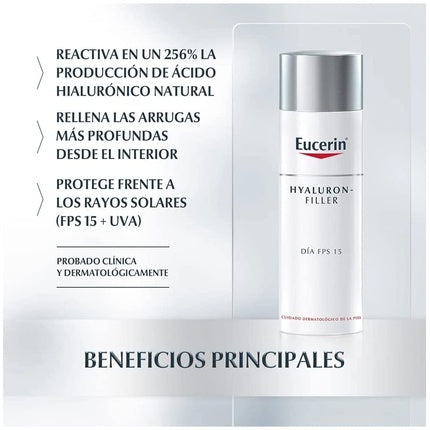 Eucerin Hyaluron-Filler +3x Effect Crema de Zi, Anti-Îmbătrânire, FPS 15, Piele Normală și Mixtă, 125 g