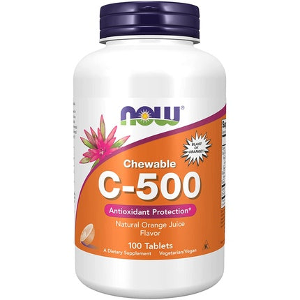 Tablete masticabile Vitamin C-500, Now Foods, aromă de suc de portocale, 100 buc