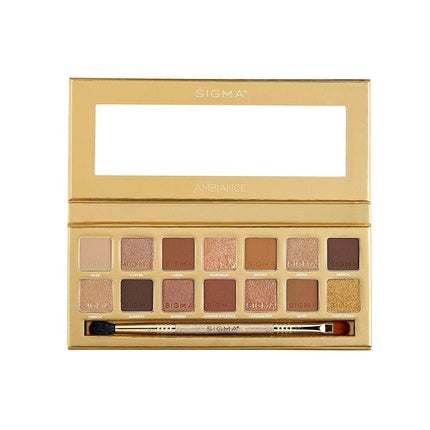 Sigma Beauty Ambiance, Paletă farduri ochi, 14 culori, neutre și aurii, cu oglindă