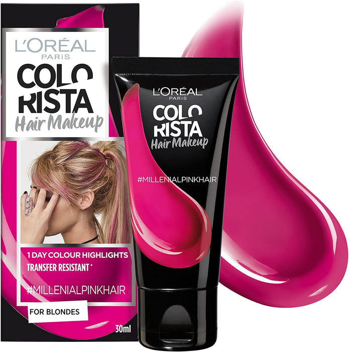 Vopsea temporară de păr L'Oréal Paris Colorista Hair Makeup, nuanța #MILLENIALPINK, pentru păr blond, 30 ml