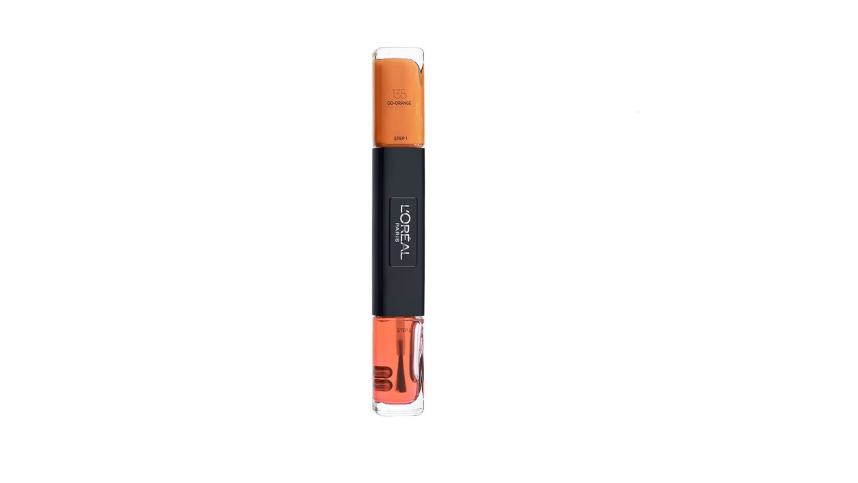 Ojă de unghii 2-în-1 L'Oreal Paris Infallible, efect de gel, nuanța 135 Go Orange, 2 x 5 ml