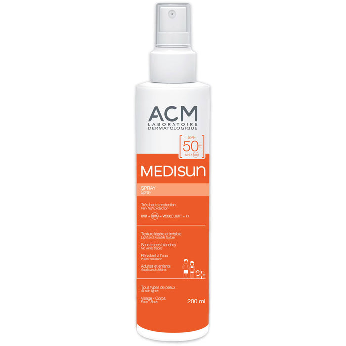 Spray pentru protecție solară Laboratoire ACM Medisun, hidratant, SPF 50+, 200 ml