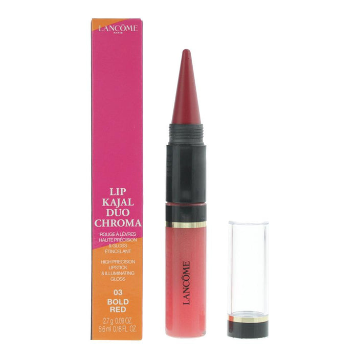 Ruj cremos și luciu de buze Lancome Lip Kajal Duo Chroma, nuanța 03 Bold Red, 2.7 g