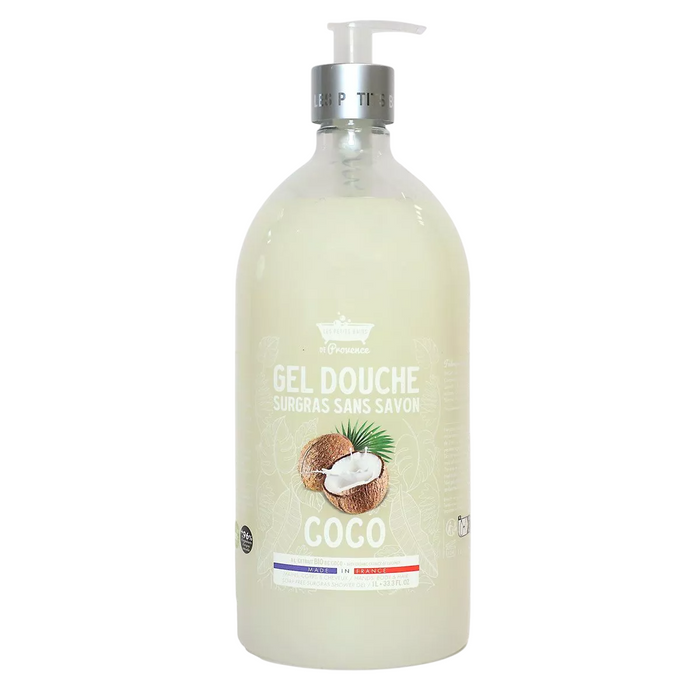Gel de duș Les Petites Bains de Provence Coconut, pentru piele sensibilă, fără săpun, 1000 ml