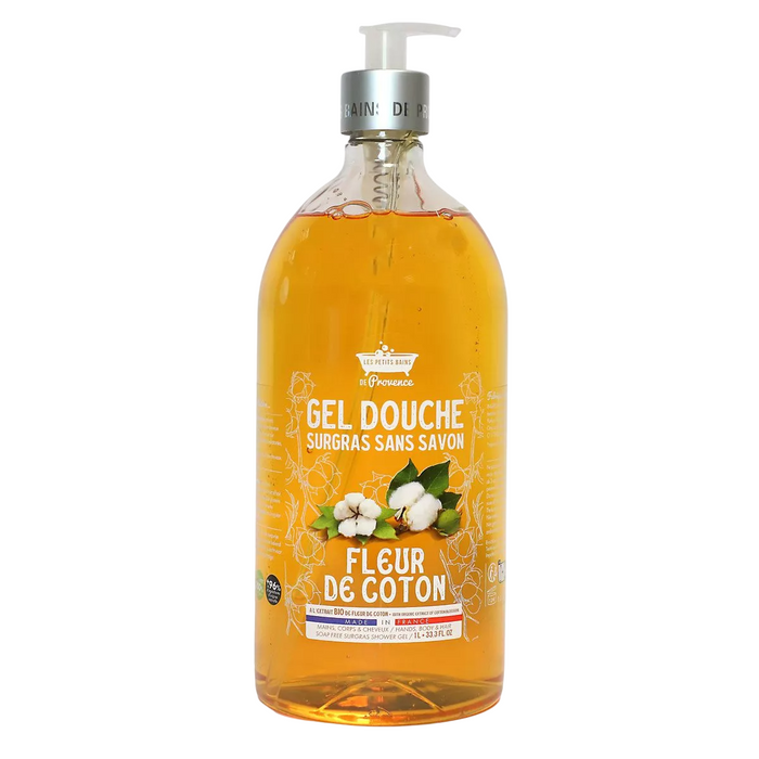 Gel de duș Les Petites Bains de Provence Fleur de Coton, pentru piele sensibilă, 1000 ml