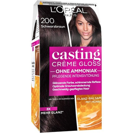 Vopsea de păr cremă L'Oréal Paris Casting Crème Gloss, Culoare 200 Negru cu nuanțe maro, Fără amoniac, 240 g