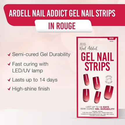 Folie Gel Ardell Nail Addict Semi-Cured Gel Nail Strips Rouge Red