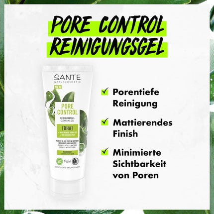 Gel de curățare Sante Naturkosmetik Pore Control BHA, 100 ml, cu extract de ceai verde