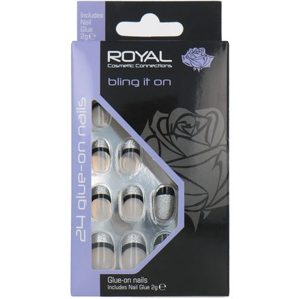 Unghii Artificiale Royal, 24 bucăți, Set Bling It On cu Lipici