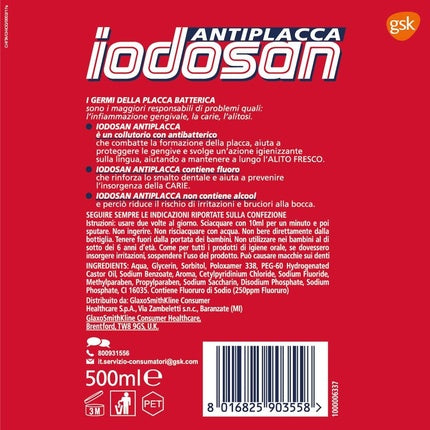 Apa de gură, Iodosan, Antiplacă, antibacteriană, 500ml, pachet 8