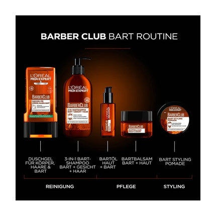 Gel de duș L'Oreal Men Expert, Barber Club, pentru corp, păr și barbă, 250ml, aromă de cedru etereu