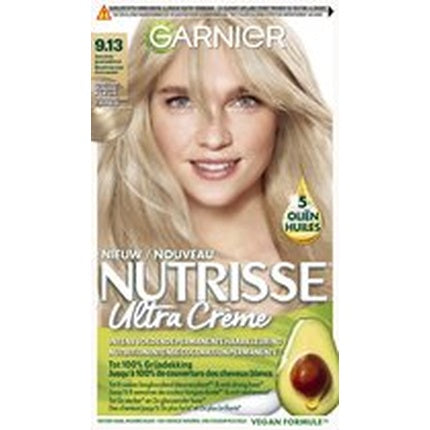 Garnier Nutrisse Ultra Creme, Vopsea de păr permanentă, 913 Blond Argintiu Auriu Foarte Deschis, 224 g, cu Avocado