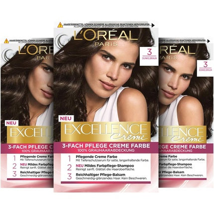 L'Oréal Paris Excellence Cream, Vopsea pentru Păr, Sistem de 3 Pași (Culoare: Brun Mijlociu), Set Complet cu Șampon și Balsam