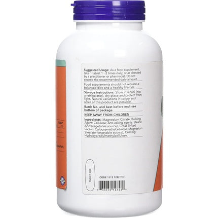 Supliment mineral, NOW Foods, Magnesium Citrate, 200mg, 250 comprimate