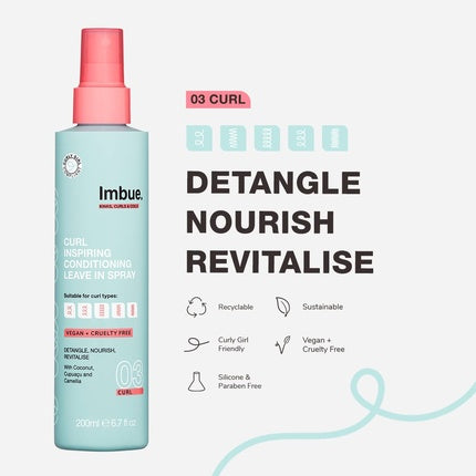 Imbue Curl Inspiring Conditioning Leave In Spray, Vegan și prietenos cu metoda Curly Girl, 200g